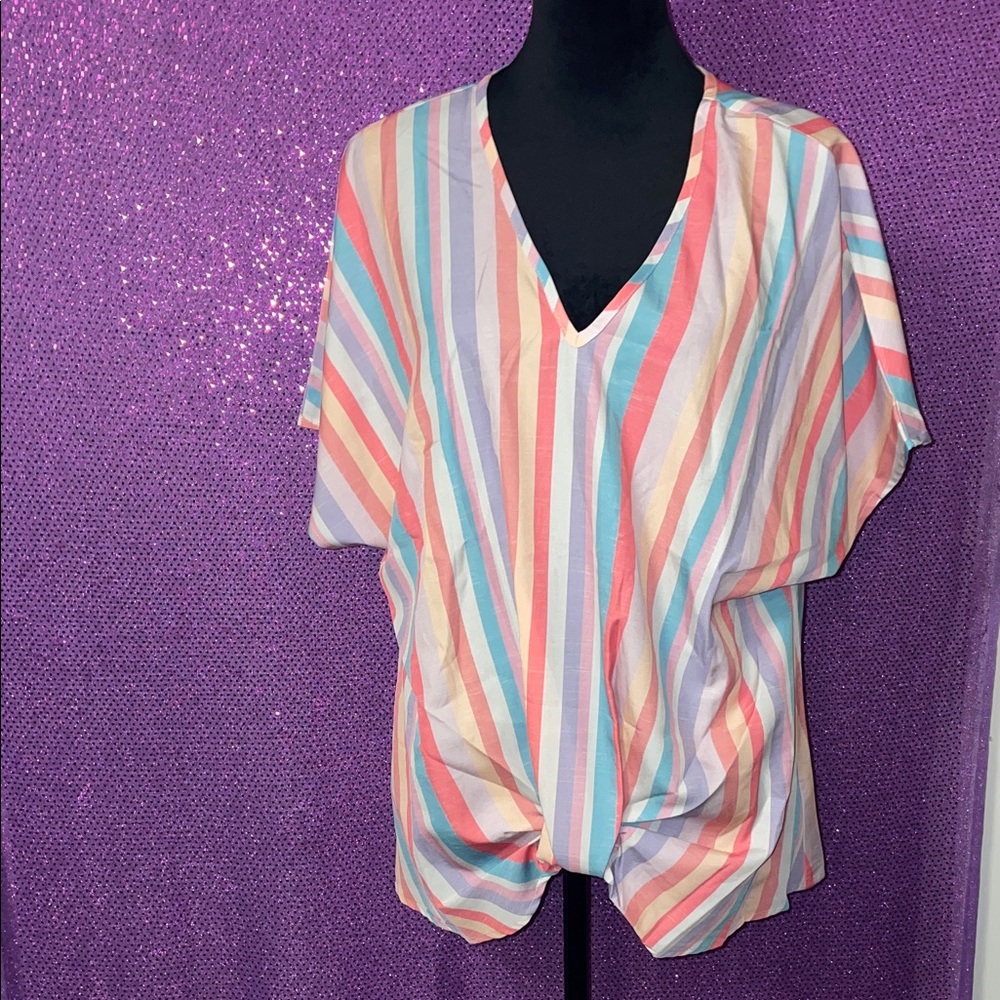 BloomChic Pastel Striped V-Neck Blouse Size 10